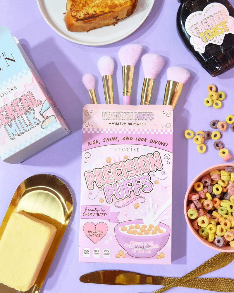 Conjunto de escova facial roxa de 5 peças Precision Puffs