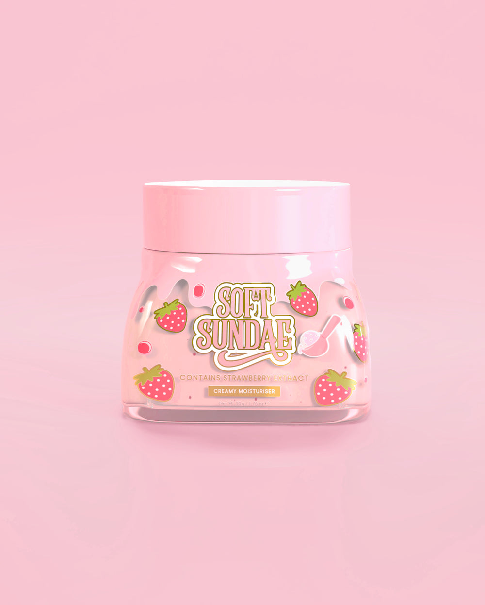 Frasco rosa de sorvete de sundae macio P. Louise, hidratante batido em fundo rosa