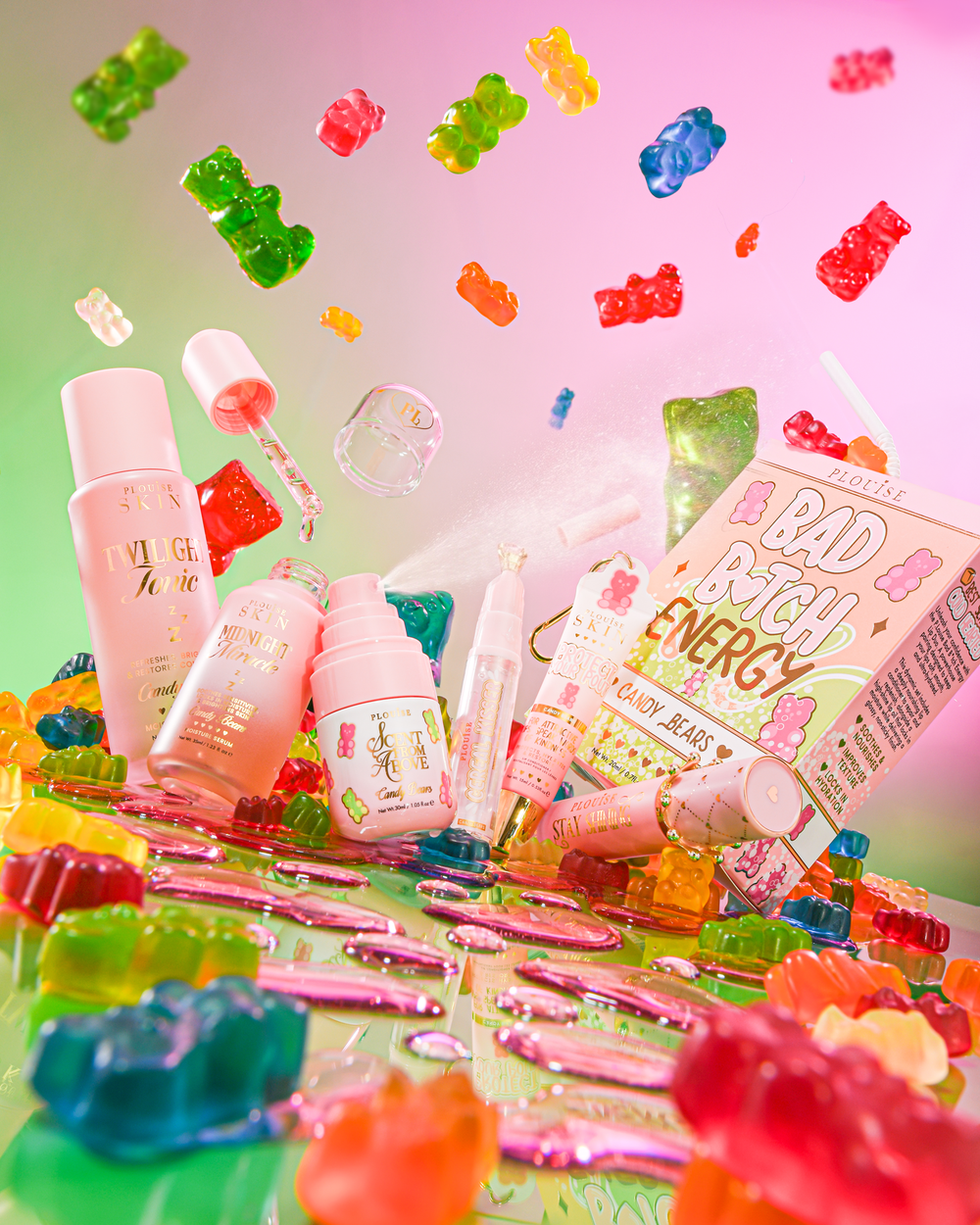 P.Louise What A Treat Pacote de cuidados com a pele Candy Bear cercado por ursinhos doces