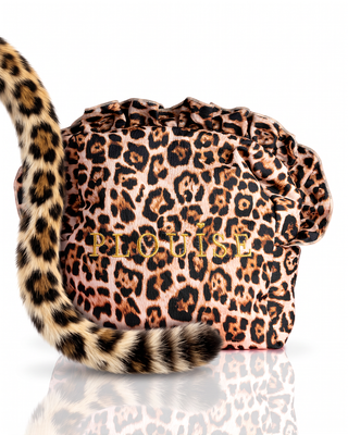 Cheetah Spotted Seduction Bolsa grande de maquiagem com babado com estampa de leopardo