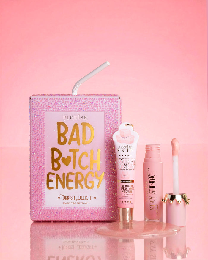 Duo de lábios energéticos Pink P.Louise Crystal Glitter Bad Bit em sorvete de arco-íris com óleo labial brilhante e condicionador labial