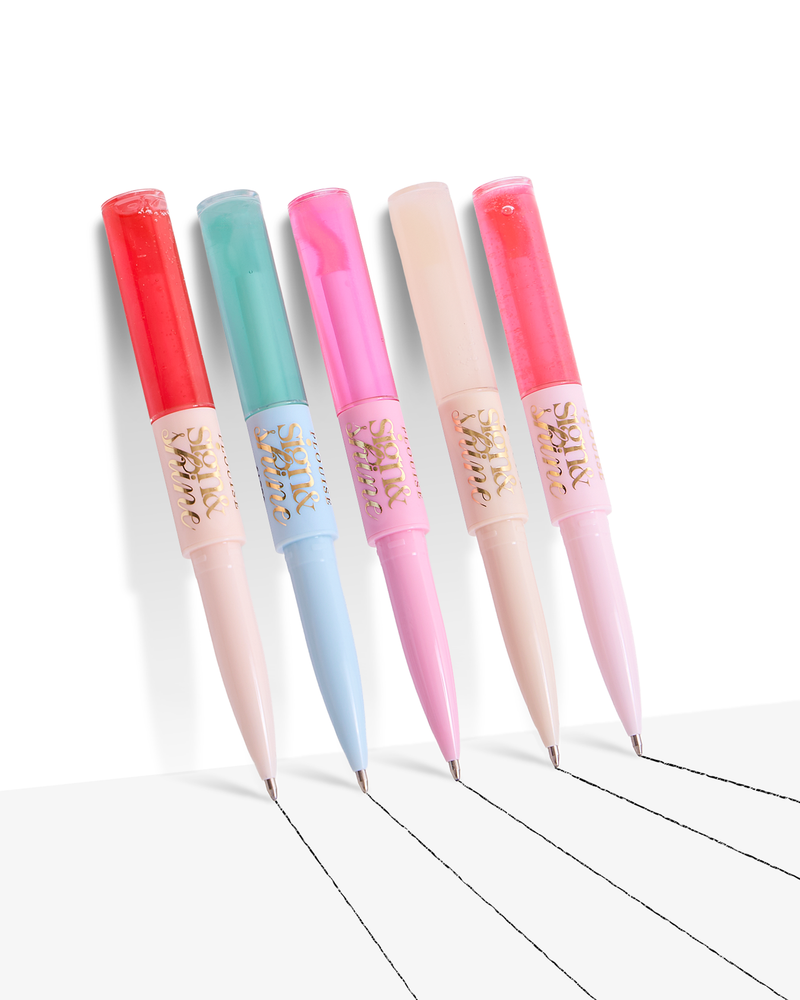 Voltar ao sinal de negócios e caneta de óleo labial Shine