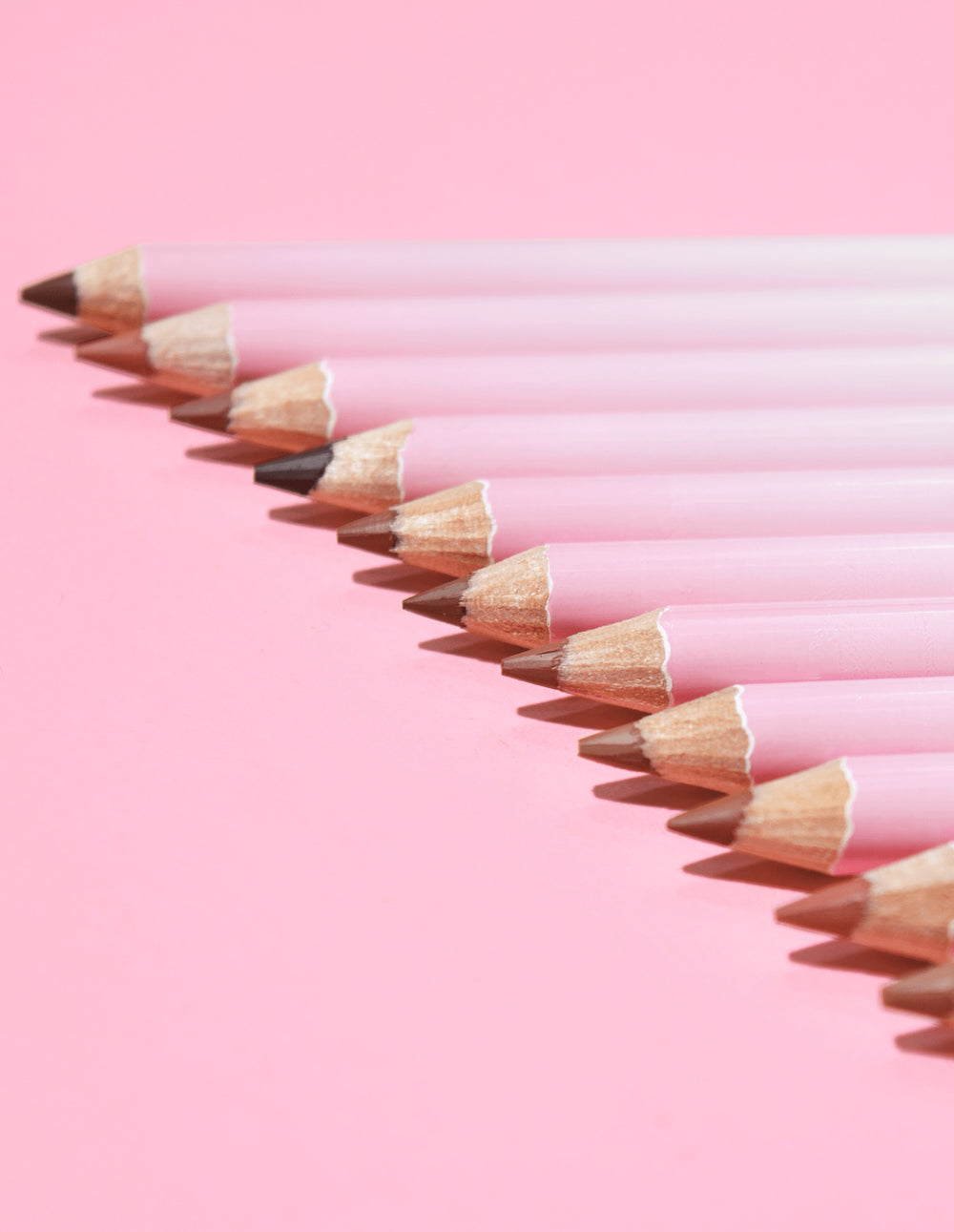 An image of the P.Louise Ultimate Definition Sharpenable Lip Liners in an inclined row showing the liner tips