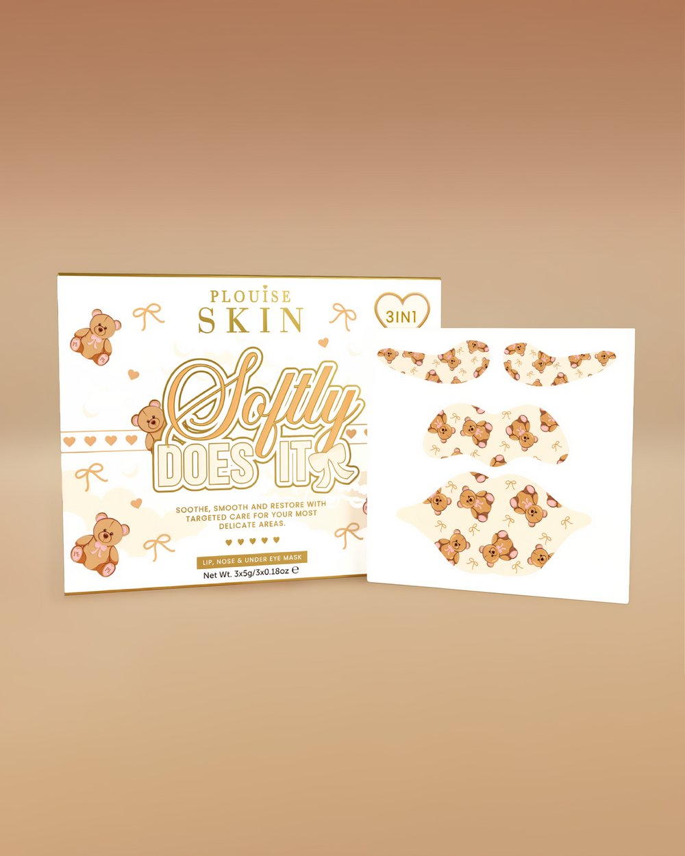 Conjunto de máscaras 3 em 1 para lábios, olhos e nariz Softly Does It
