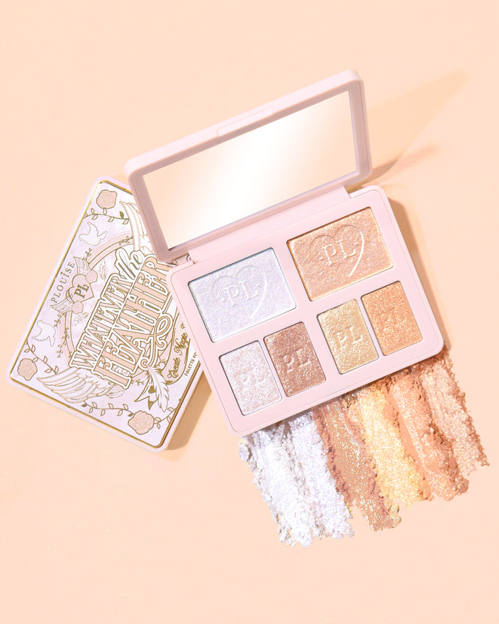 Paleta de topper brilhante P.Louise Everything The Feather para olhos e rosto com swatches
