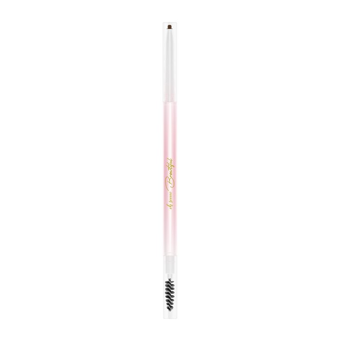 Lápis de sobrancelha rosa P.Louise com pincel sobre fundo branco
